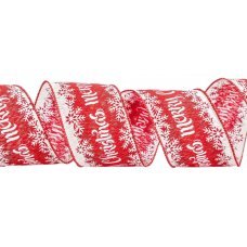 Χριστουγεννιάτικη Διακοσμητική Κορδέλα Κόκκινη Χιονισμένη "Merry Christmas" (9m)